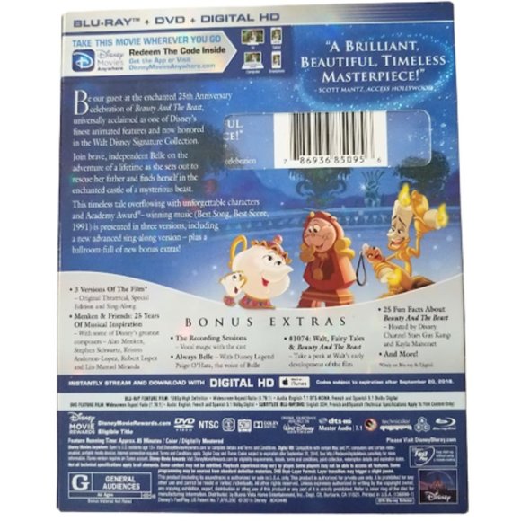 Beauty and the Beast: 25th Anniversary Edition - Blu-Ray + DVD + Digital HD - Picture 2 of 5